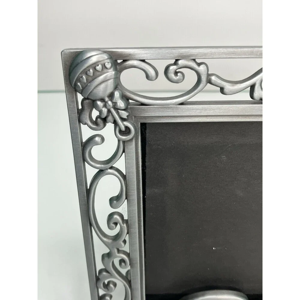 Malden Baby Picture Frame Metal Pewter 4x6 Baby & Rattlers on Boarder New